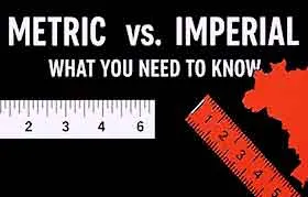 Um gráfico promocional para um artigo comparando os sistemas métrico e imperial, com o título "Métrico vs. Imperial" e ilustrações de régua.