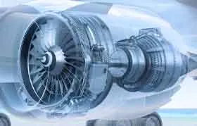 A conceptual, blue-toned image showing a transparent view of a jet engine, highlighting its internal complexity and the precision engineering of its components, from the fan to the turbine.