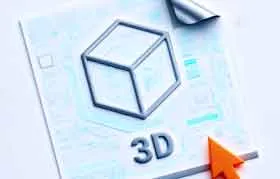 Um cursor digital selecionando um ícone de arquivo 3D, simbolizando o processo de escolha de um modelo 3D para fabricação ou design.