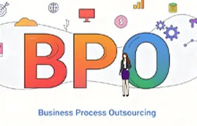 A sigla BPO está escrita em letras grandes e coloridas, com o termo completo "Business Process Outsourcing" (Terceirização de Processos de Negócios) escrito abaixo, criando um título para o tópico.