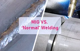 A visual comparison of welding quality: a coarse, irregular weld bead from a manual process on the left, contrasted with a smooth, high-quality automated weld being created on the right, illustrating the difference between welding methods.