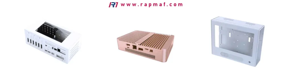 Finished plastic housings for electronic devices, demonstrating the capability of injection molding to produce complex, ready-to-use parts with precise features for mass-produced consumer or industrial products.