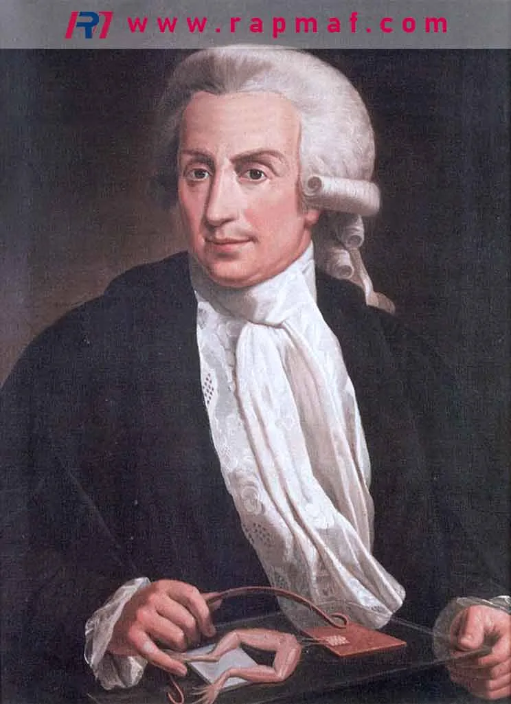 A portrait of 18th-century scientist Luigi Galvani, whose experiments on frog legs with electricity led to the term 'galvanism'. This image from Rapmaf explains the historical origin of the metaphorical meaning of 'galvanize'—to shock or excite someone into taking action.