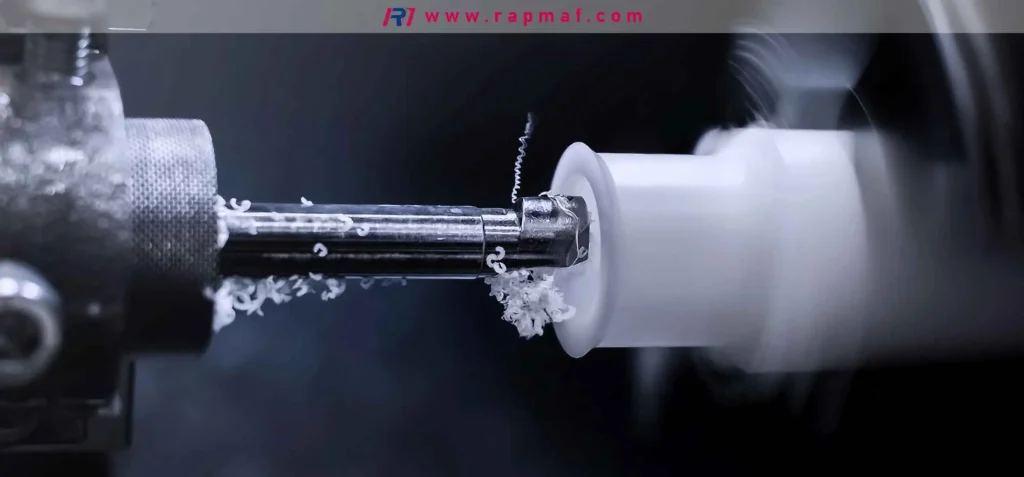 The process of CNC turning a polypropylene component. A cutting tool is removing material from a spinning white plastic workpiece, highlighting the excellent machinability that makes PP a popular choice for prototyping and production parts.