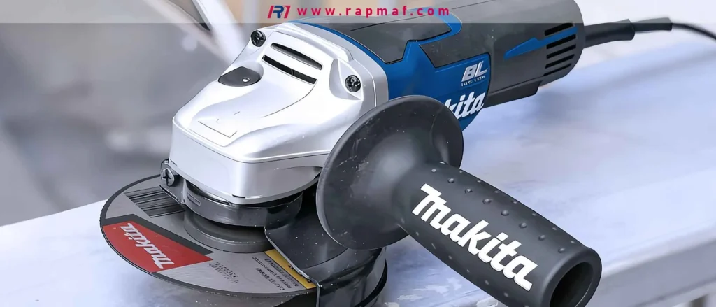 Angle grinder with abrasive cutoff wheel used for fast metal cutting.