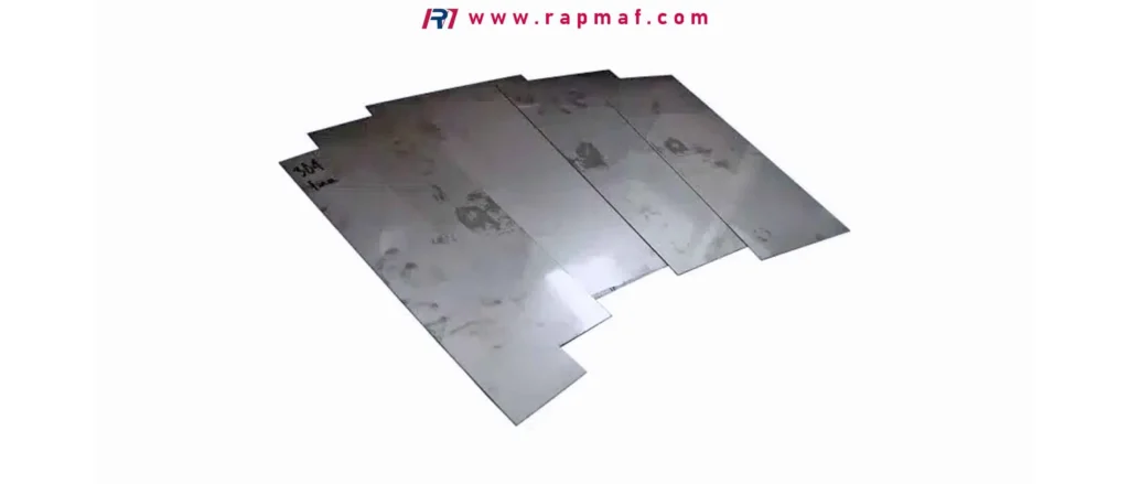 Stack of sheet metal blanks after cutting.