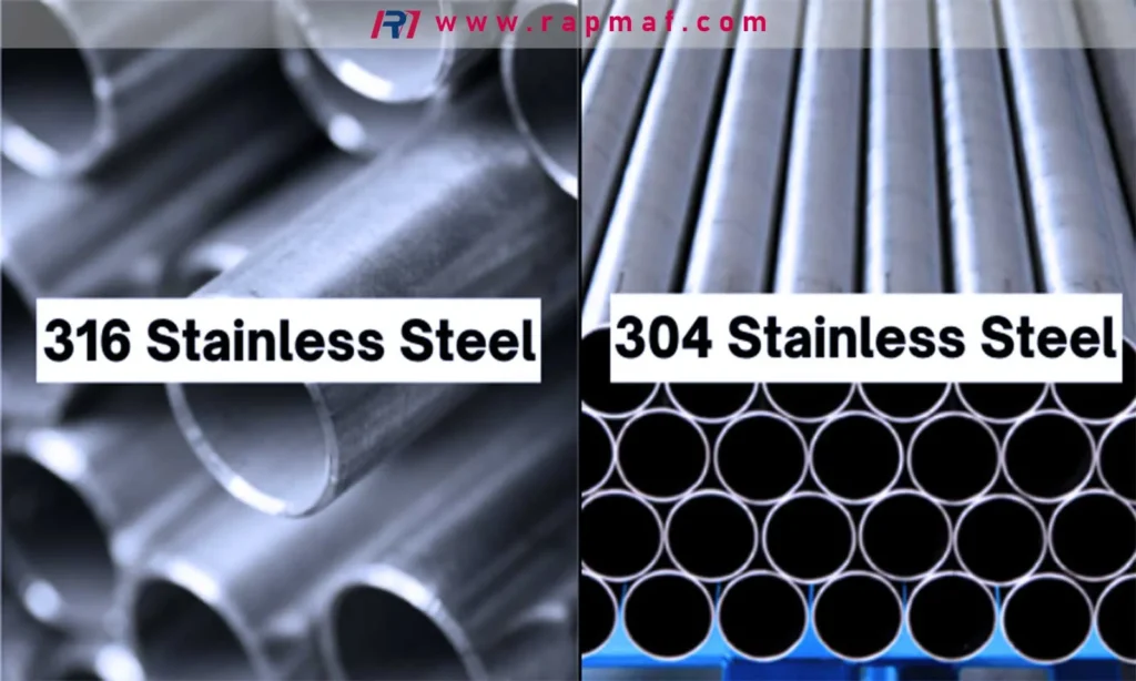 A visual comparison between 316 stainless steel tubing, known for superior corrosion resistance, and 304 stainless steel tubing, a common choice for CNC machining, highlighting the importance of selecting the right grade.