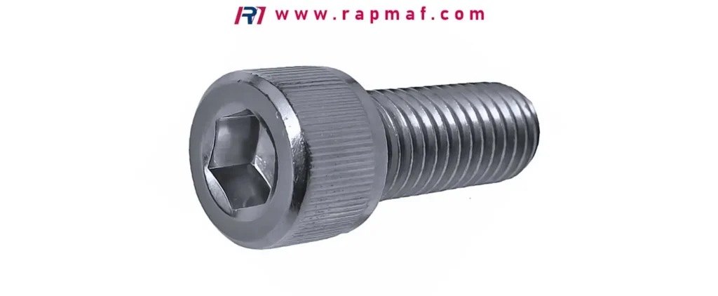A detailed close-up of a knurled socket head cap screw, showcasing the textured grip on the head for easy finger-tightening and the internal hex drive for final torquing.