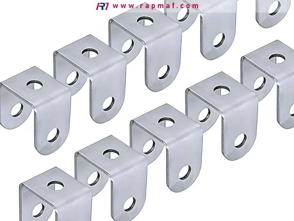An array of identical, custom sheet metal brackets produced by waterjet cutting, showcasing how part quantity and material nesting efficiency are major drivers of the final cost per part.