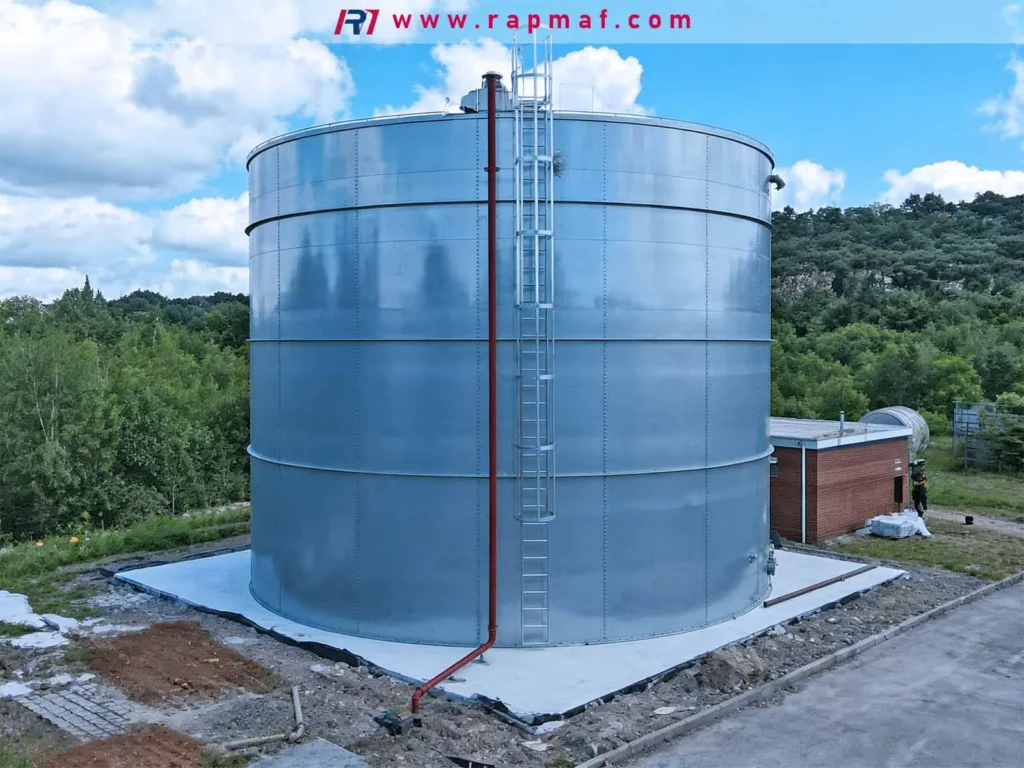 A large industrial storage tank, often constructed with or lined with HDPE plastic sheets due to the material's superior chemical resistance and durability for storing liquids.
