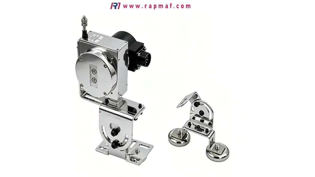 Two high-precision, chrome-finished robotic components manufactured by Rapmaf, shown to contrast the prototyping materials like ABS and PLA with the final, functional parts produced through CNC machining and finishing.